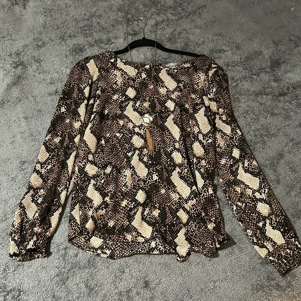 Snake skin brown and black long sleeve blouse